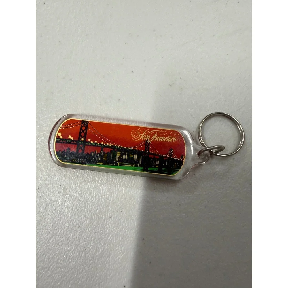 Vintage San Francisco Keychain Acrylic Sunset Bridge Skyline Souvenir California